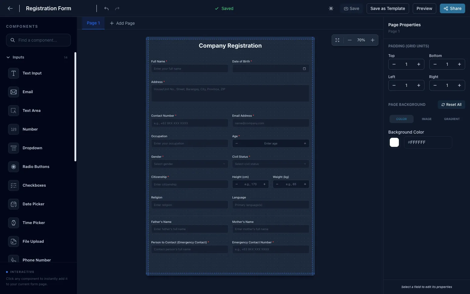 Form Builder Dark Mode