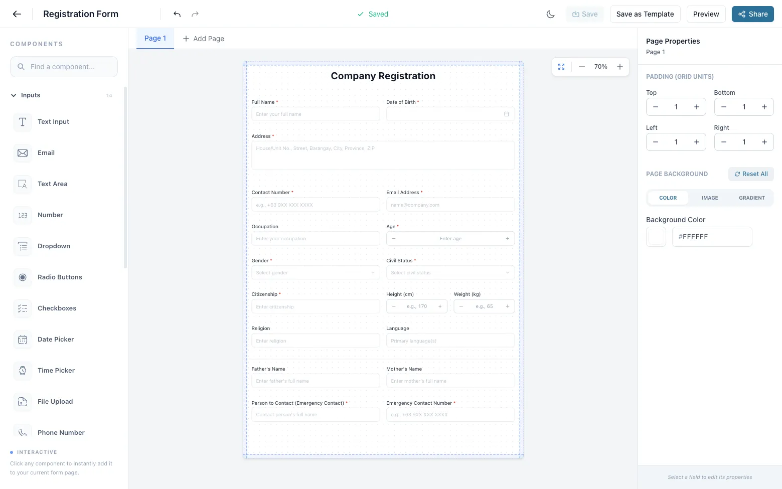 Form Builder Light Mode
